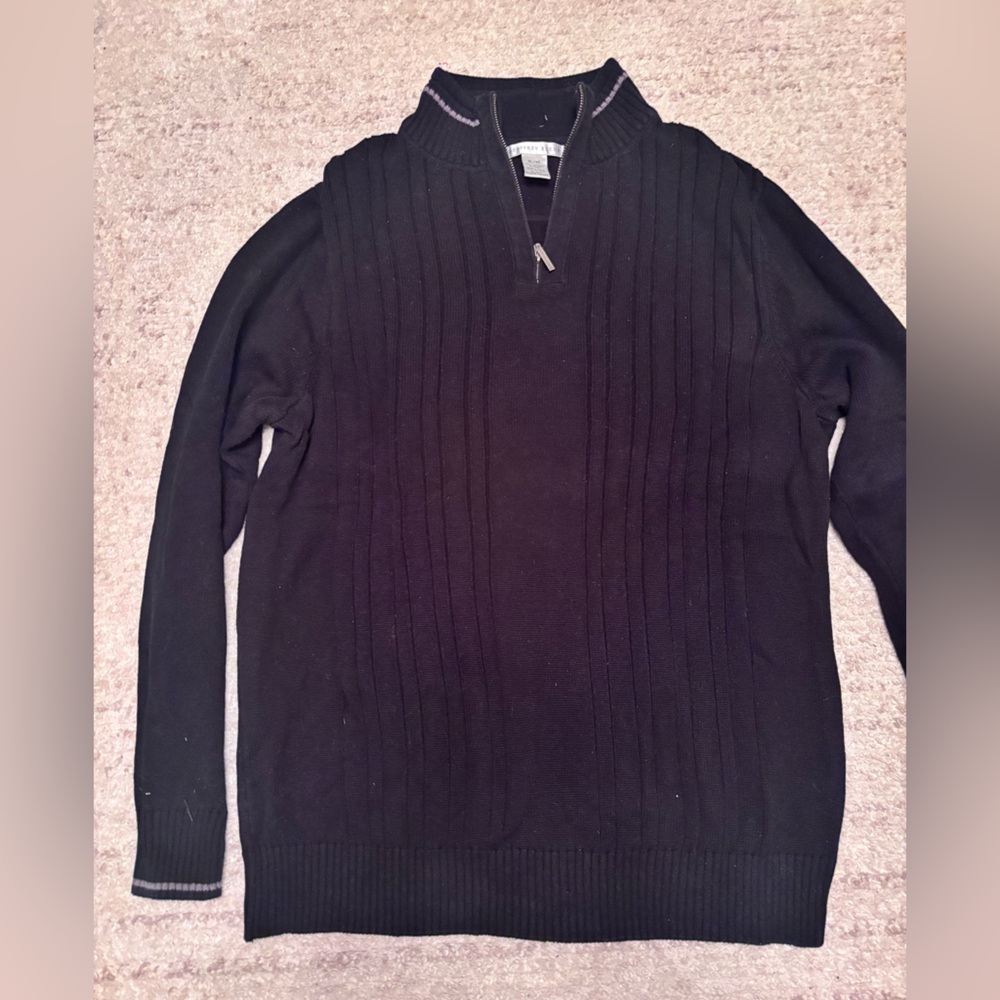 Geoffrey Beene Black Ribbed Half-Zip Sweater Men’s size XL